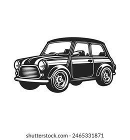 Old 70s Black and white Classic Car Illustration. Car silhouette vector.