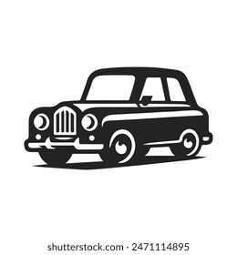 Old 70s Black and white Classic Car Illustration. Car silhouette vector.