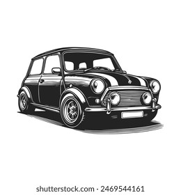 Old 70s Classic Car silhouette vector Illustration