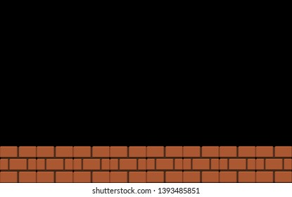 Old 8 bit Classic Brick Floor on Black Background.