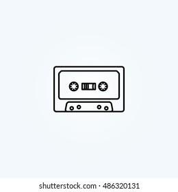 Old 90s audio cassette black outlined vector icon on white background