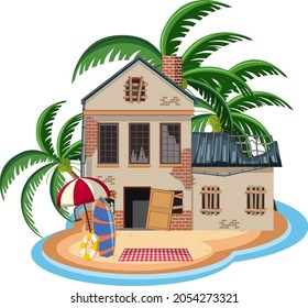 Old abandon building on the island illustration