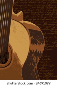 Old acoustic guitar. Vector illustration.
