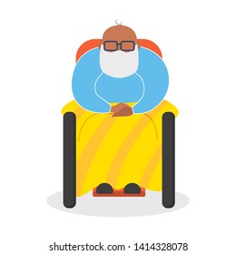 Old african american man sitting in the chair. Grandfather at home. Person on retirement. Isolated vector illustration in cartoon style