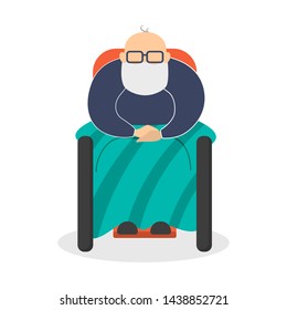 Old african american man sitting in the chair. Grandfather at home. Person on retirement. Isolated vector illustration in cartoon style