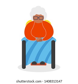 Old african american woman sitting in the chair. Grandmother at home. lady on retirement. Isolated vector illustration in cartoon style