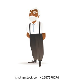 Old African man with white hair and stylish outfit standing isolated on white background - senior male cartoon character in office clothes - vector illustration.