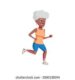 old african woman jogging on park track cartoon vector. old african woman jogging on park track character. isolated flat cartoon illustration