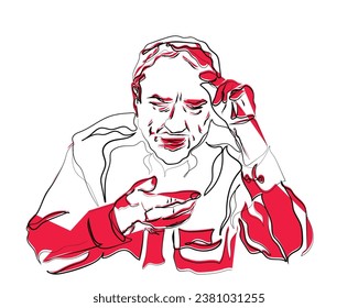 Arte de la vejez. Vector de líneas de arte de un anciano en un momento desesperado. Arte de salud emocional de personas de edad avanzada