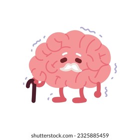 Old age brain, brain anthropomorphism concept character illustration.
