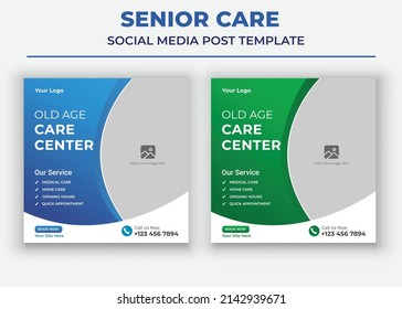Old age Care Center poster, Senior Care Social Media Template, home care service Social Media Template