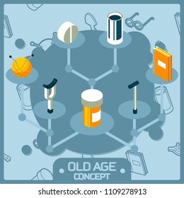 Old age color concept isometric icons. Vector illustration, EPS 10