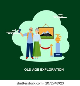 Old age exploration with elders travelling and exploring museum flat concept design