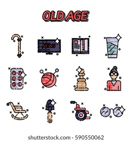 Old age flat concept icons