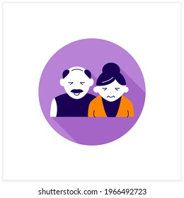 Old age flat icon. Elderly man and woman. Senescence. Human life cycle ending. Healthcare concept.Vector illustration