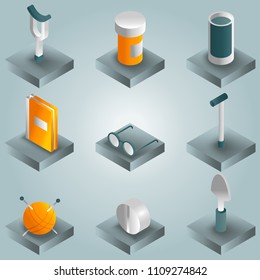 Old age gradient isometric icons. Vector illustration, EPS 10