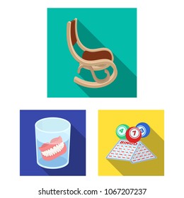 Old age human flat icons in set collection for design. Pensioner, period of life vector symbol stock web illustration.