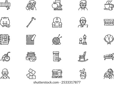 Old age icons collection is a vector illustration with editable stroke.