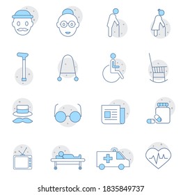 Old age icons set. Old man, thin line design. Grandparents, linear symbols collection. Premium symbols isolated on a white background.