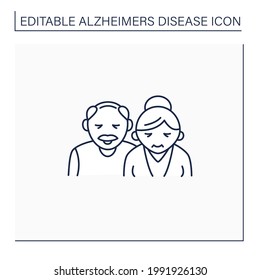 Old age line icon. Elderly man and woman. Senescence. Human life cycle ending. Healthcare concept.Isolated vector illustration.Editable stroke
