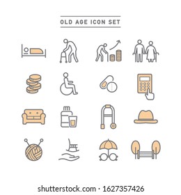 old age line icon set