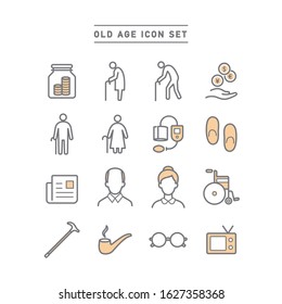 old age line icon set