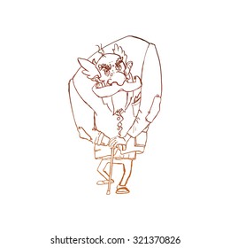 Old age man vector sketch. Linear pen drawing vector sketch.