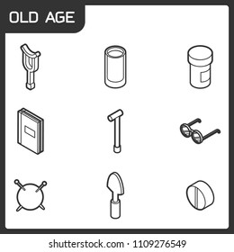 Old age outline isometric icons. Vector illustration, EPS 10