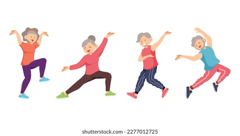 Old aged people dancing with happy feeling,in cartoon character,isolated on white background