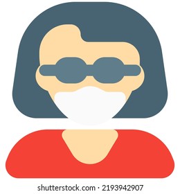 Old aged woman wearing spectacles and face mask.