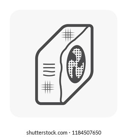 Old air conditioner, compressor or condenser unit vector icon. Part of cooling, air conditioning HVAC system. Dirty, rusty, dusty with dust, dirt, soil. Need washing, cleaning, maintenance and service