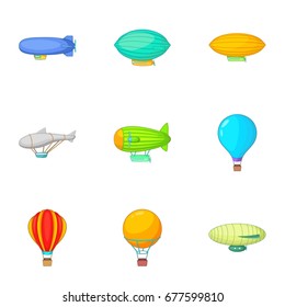 Old air transport icons set. Cartoon set of 9 old air transport vector icons for web isolated on white background