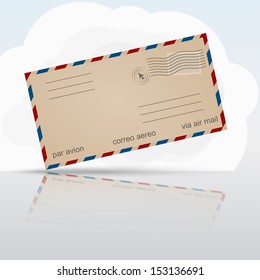 Old airmail envelope with cloud and reflection 