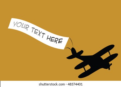 Old airplane with announce with place simple text