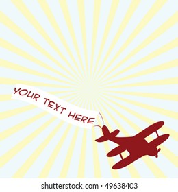 Old airplane with banner and place for sample text