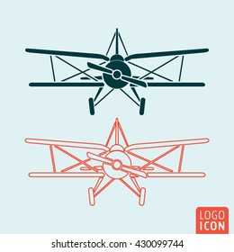 Old Airplane Icon. Retro Biplane Symbol. Vector Illustration