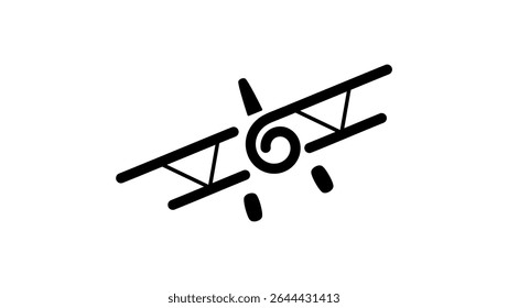 old Airplane logo, front view, black isolated silhouette