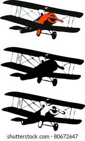 Old airplane. simple vector biplane
