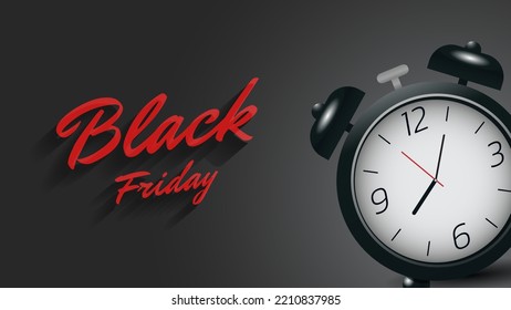 Alter Wecker mit Kopienraum. Black Friday Verkaufskonzept. Vierte Freitag im November, Beginn des Weihnachtseinkaufs. Alter Wecker mit Kopienraum.