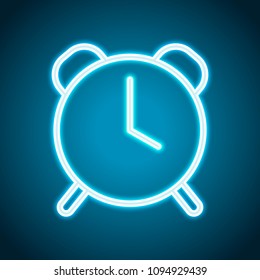 old alarm clock, simple icon, linear symbol with thin outline. Neon style. Light decoration icon. Bright electric symbol