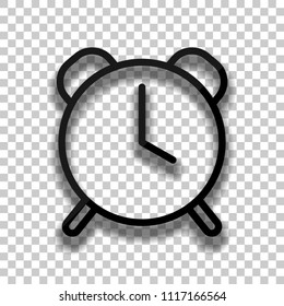 old alarm clock, simple icon, linear symbol with thin outline. Black glass icon with soft shadow on transparent background