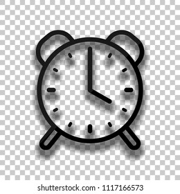 old alarm clock, simple icon, linear symbol with thin outline. Black glass icon with soft shadow on transparent background