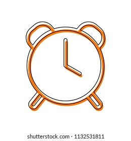 old alarm clock, simple icon, linear symbol with thin outline. Isolated icon consisting of black thin contour and orange moved filling on different layers. White background