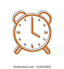 old alarm clock, simple icon, linear symbol with thin outline. Isolated icon consisting of black thin contour and orange moved filling on different layers. White background