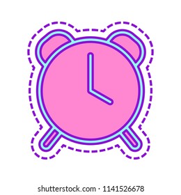 old alarm clock, simple icon, linear symbol with thin outline. Colored sketch with dotted border on white background