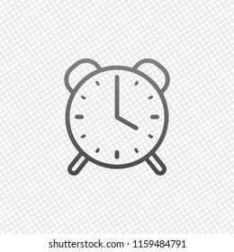 old alarm clock, simple icon, linear symbol with thin outline. On grid background
