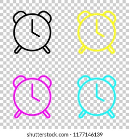 old alarm clock, simple icon, linear symbol with thin outline. Colored set of cmyk icons on transparent background