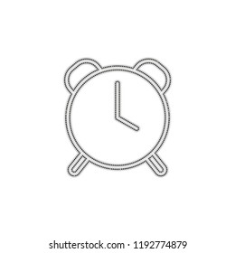 old alarm clock, simple icon, linear symbol with thin outline. Dotted outline silhouette with shadow on white background