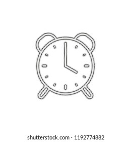 old alarm clock, simple icon, linear symbol with thin outline. Dotted outline silhouette with shadow on white background