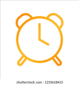 old alarm clock, simple icon, linear symbol with thin outline. Orange sign with low light on white background